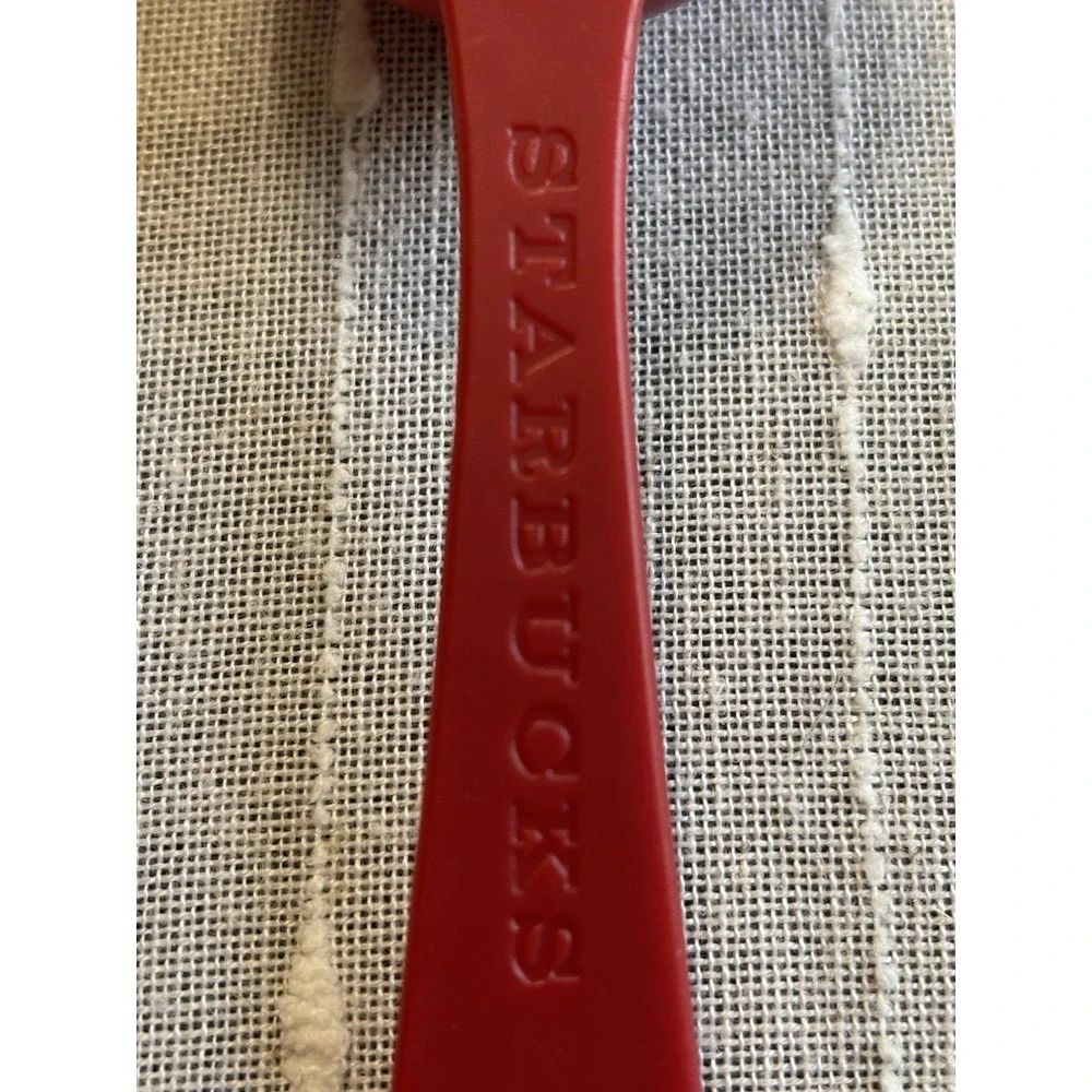 HTF Red Plastic Starbucks Christmas Coffee Scoop Spoon Measures 2 Tablespoons